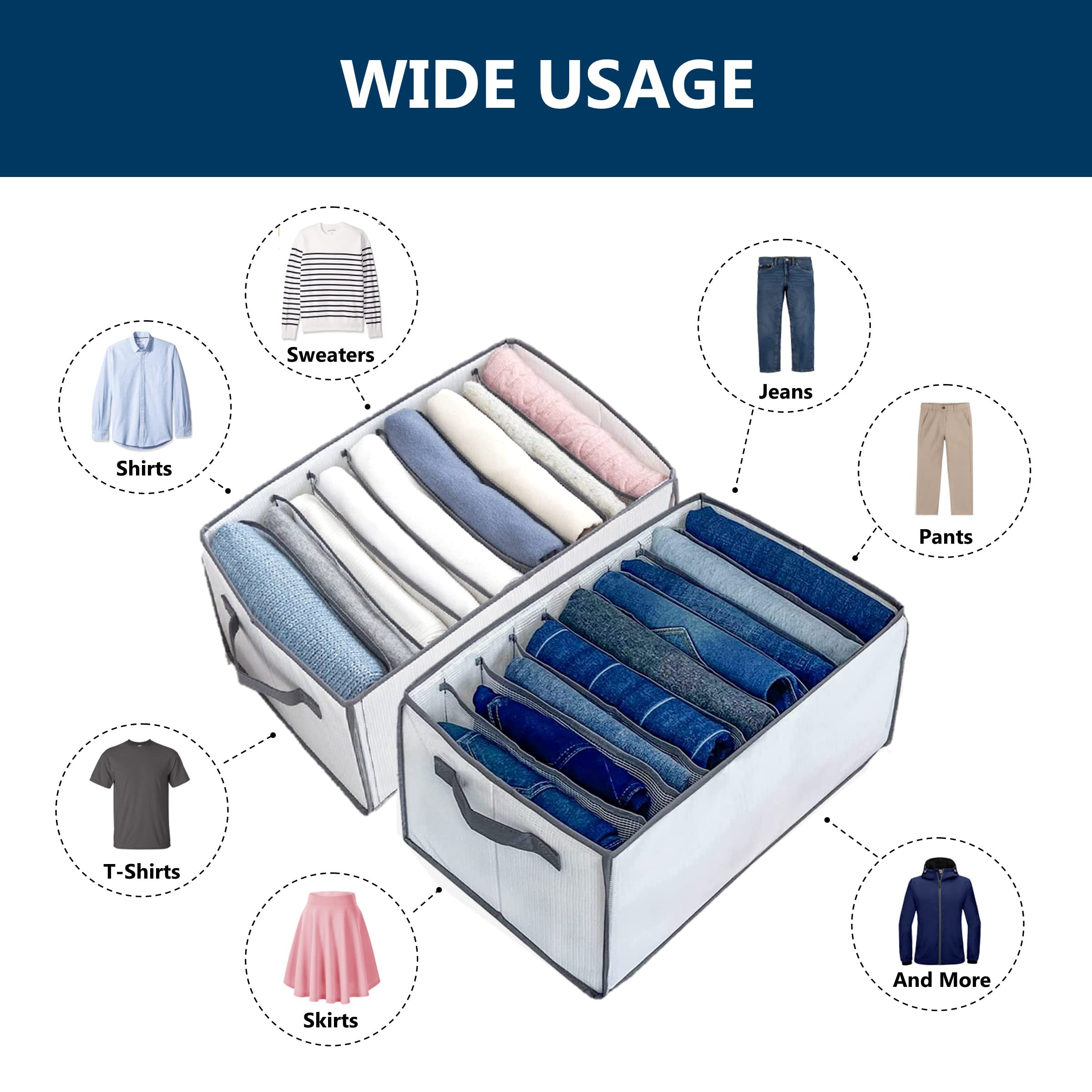 Clothing organizer Jean Organizer, Wardrobe Clothes Organizer, Closet Dresser Storage for Folded Clothes, Jeans, Pants, Leggings, Sweaters, Shirts, Kids, Baby - 9 Grids (2 PCS)