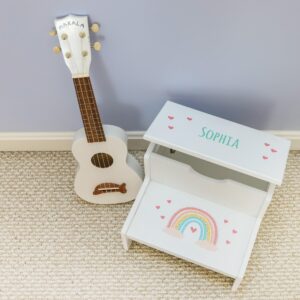 Personalized Boho Rainbow White Storage Step Stool Pastel