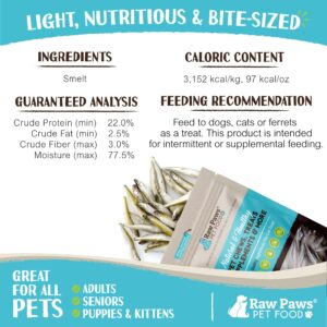 Raw Paws Wild-Caught Smelt for Dog & Cats, 8 lb - Made in USA - Natural Smelt Fish for Dogs - Fish Treats for Cats - Raw Frozen Whole Smelt Treats for Dogs - Fish Snacks for Dogs - Raw Fish for Cats