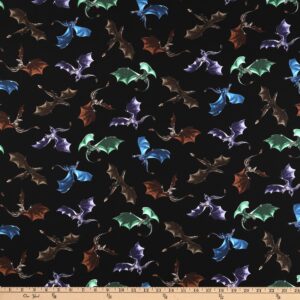 timeless treasures the last dragon tossed dragons black, fabric by the yard