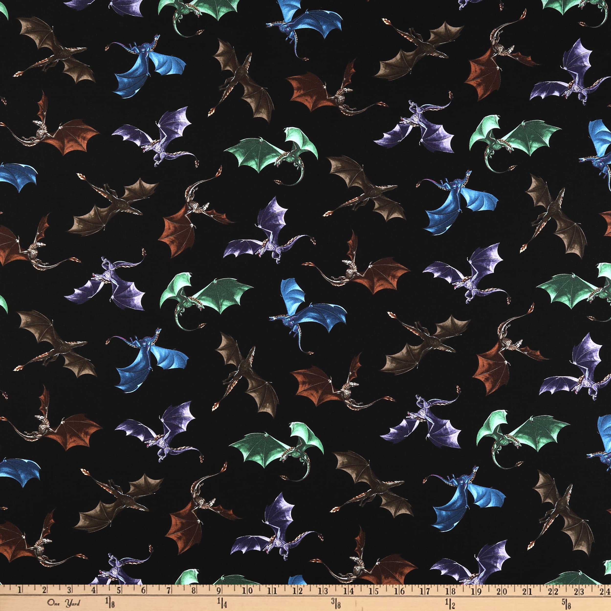 Timeless Treasures The Last Dragon Tossed Dragons Black, Fabric by The Yard