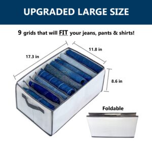 Clothing organizer Jean Organizer, Wardrobe Clothes Organizer, Closet Dresser Storage for Folded Clothes, Jeans, Pants, Leggings, Sweaters, Shirts, Kids, Baby - 9 Grids (2 PCS)