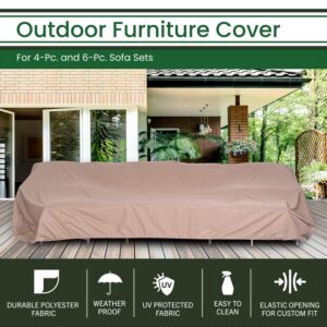 Hanover Outdoor Large Rectangle Patio Furniture Cover for Outdoor Couch Set, Durable, Waterproof, and Weatherproof Cover for Outdoor Patio Couch Set and Patio Seating, 57" D x 148" W x 31.1" H, Tan