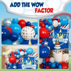 ALL-IN-1 Paw Balloon Arch & Garland Kit with BONUS Dog Bone – Small and Large Red, Dark Blue Paw Balloons – Chase Paw Birthday Party Decorations & Supplies – Boy