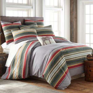 levtex home - manta duvet cover set - king duvet cover + two king pillow cases - blue, navy, burgandy, green - stripe - duvet cover (108 x 96in.) and pillow case (36 x 20in.) - cotton