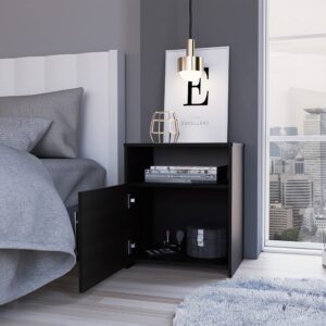 Omaha Nightstand, Single Door Cabinet, Metal Handle, 1 Shelf, Superior Top, Black