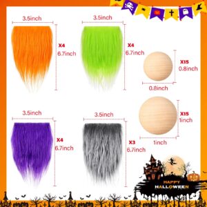 Tudomro 15 Pcs Gnome Beards for Crafting Faux Fabric Precut Gnomes Beards Handmade 30 Pieces Wood Balls for Halloween Christmas Easter Valentine's Day Independence Day(Orange, Green, Purple, Gray)