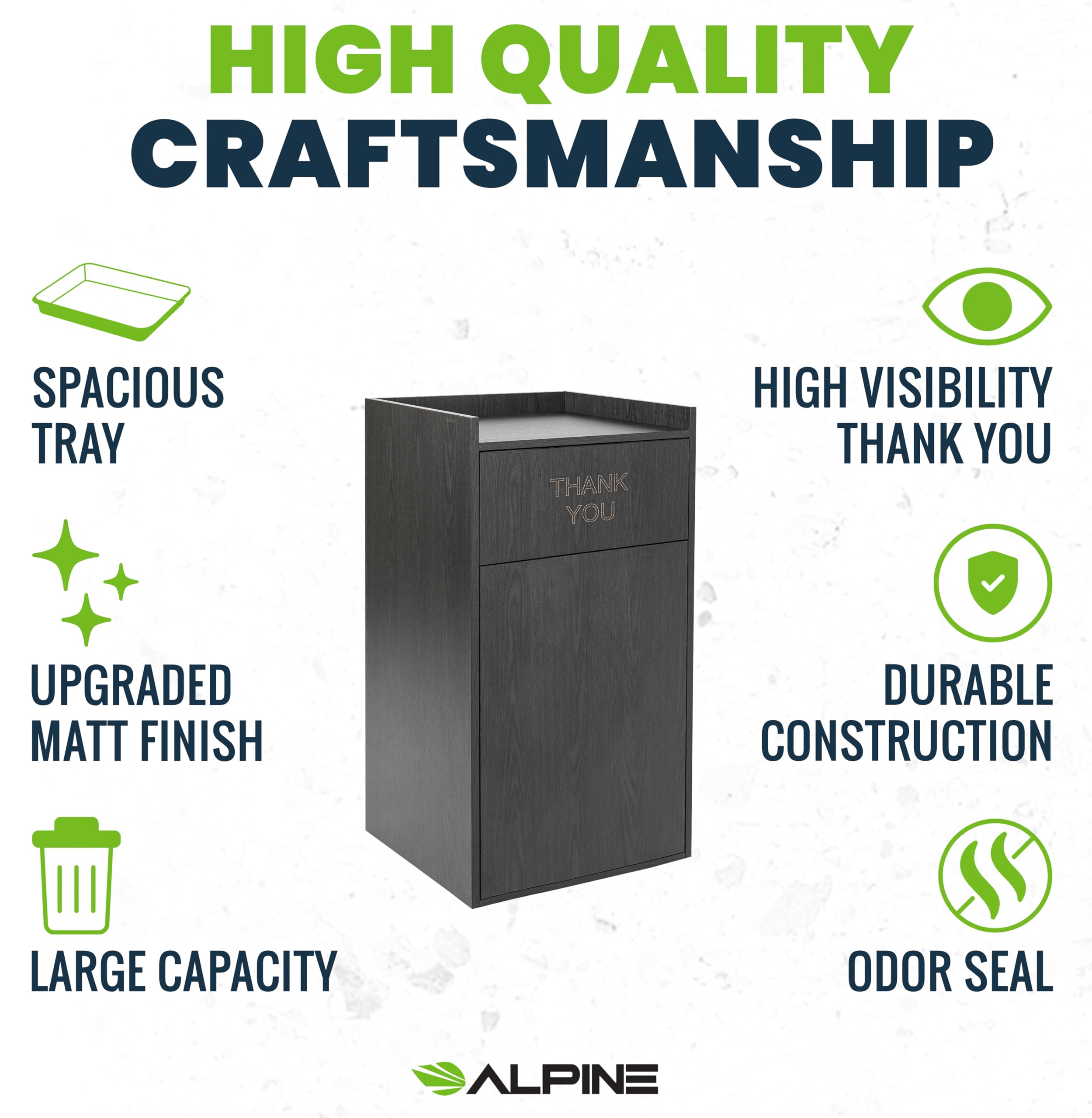 Alpine Restaurant Trash Can Cabinet - Commercial Trash Can 40 Gallon, Garbage Receptacle Indoor with Tray Holder for Restaurants, Cafeterias (Espresso Black)