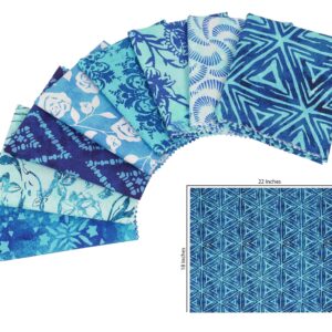 Soimoi 8 Pc Fat Quarter Bundle, Asian Batik Print 18"x 22" DIY Patchwork- 100% Cotton Pre-Cut Quilting Fabric Medium Blue