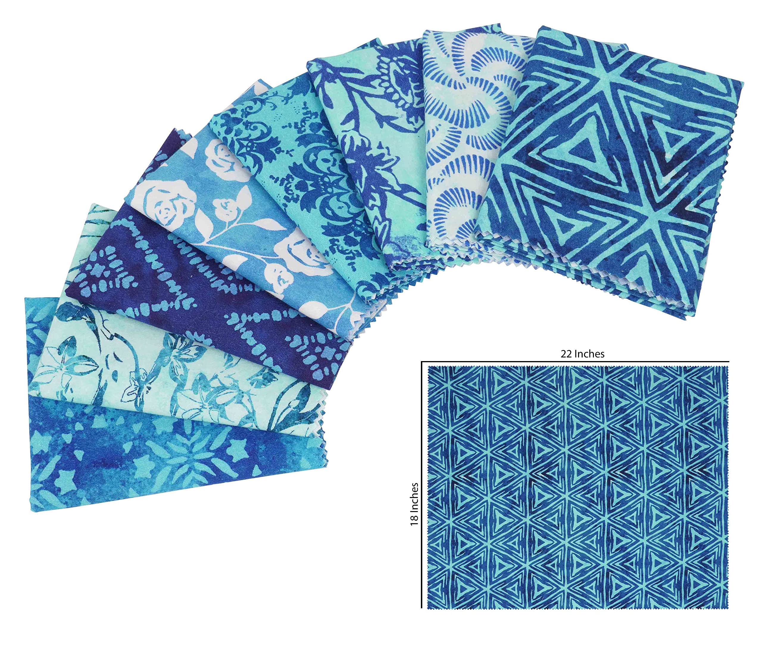 Soimoi 8 Pc Fat Quarter Bundle, Asian Batik Print 18"x 22" DIY Patchwork- 100% Cotton Pre-Cut Quilting Fabric Medium Blue