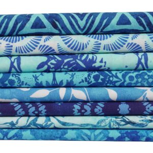 Soimoi 8 Pc Fat Quarter Bundle, Asian Batik Print 18"x 22" DIY Patchwork- 100% Cotton Pre-Cut Quilting Fabric Medium Blue