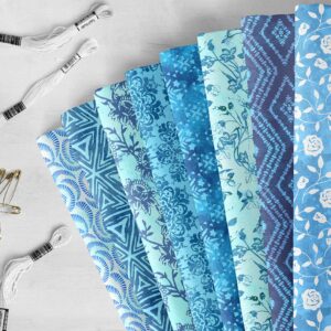 Soimoi 8 Pc Fat Quarter Bundle, Asian Batik Print 18"x 22" DIY Patchwork- 100% Cotton Pre-Cut Quilting Fabric Medium Blue