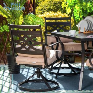 PHI VILLA 7 Pcs Patio Dining Sets,Outdoor Table Chair Set for 6 with Outdoor Swivel Chairs and Metal Frame Steel Rectangular Table,Outdoor Dining Furniture with Cushion and Pillow for Garden Lawn Deck