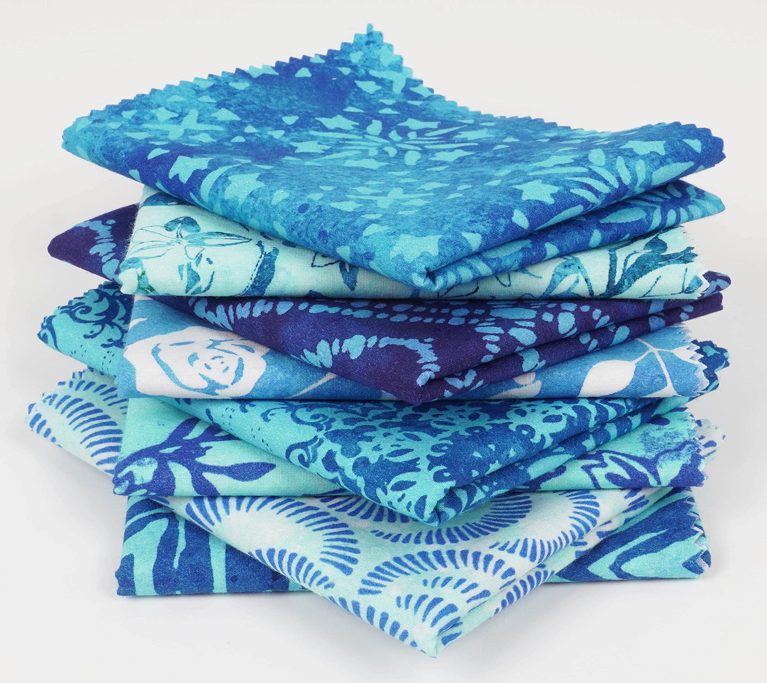 Soimoi 8 Pc Fat Quarter Bundle, Asian Batik Print 18"x 22" DIY Patchwork- 100% Cotton Pre-Cut Quilting Fabric Medium Blue