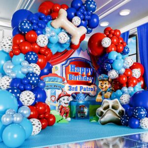 ALL-IN-1 Paw Balloon Arch & Garland Kit with BONUS Dog Bone – Small and Large Red, Dark Blue Paw Balloons – Chase Paw Birthday Party Decorations & Supplies – Boy