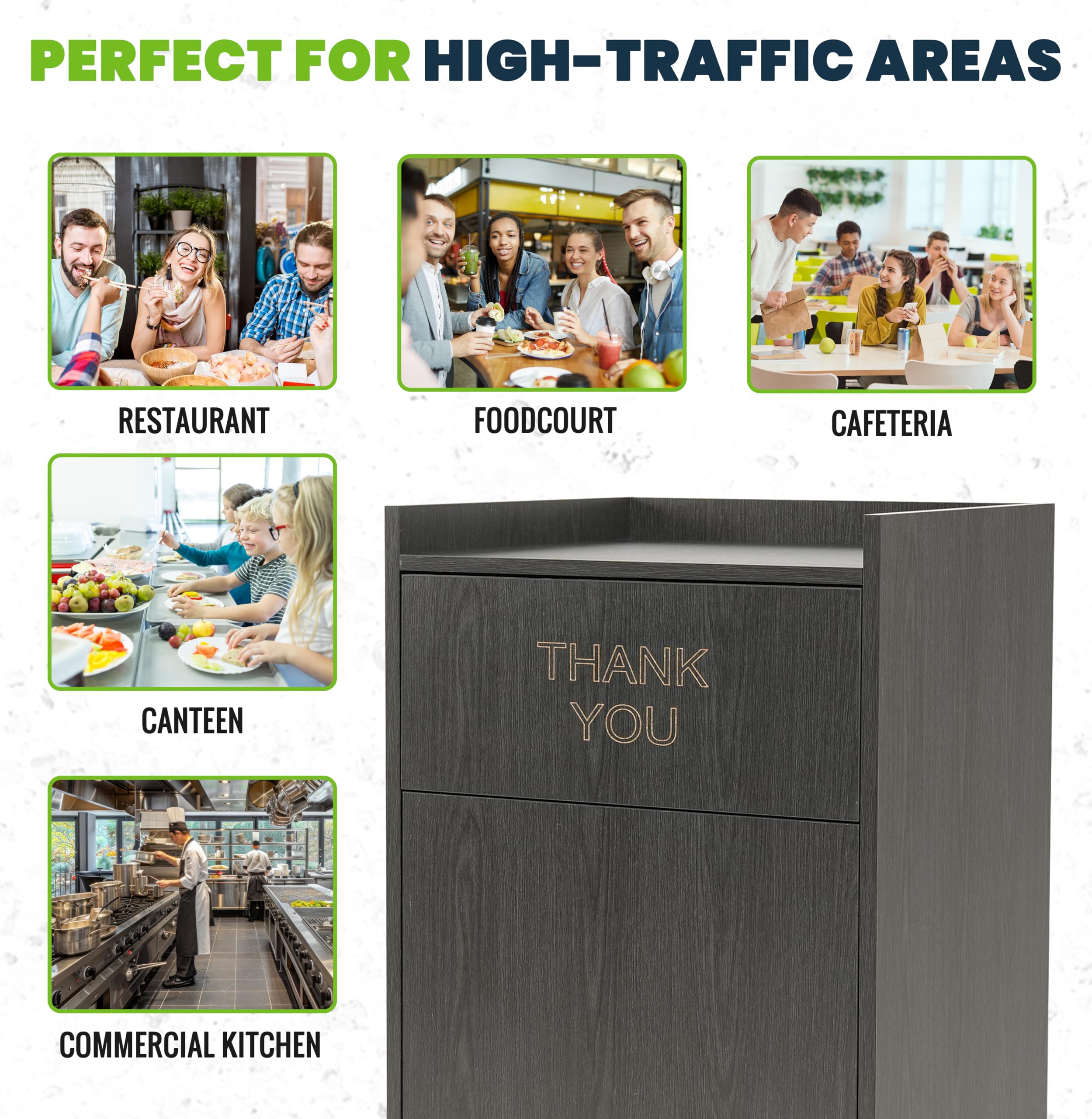 Alpine Restaurant Trash Can Cabinet - Commercial Trash Can 40 Gallon, Garbage Receptacle Indoor with Tray Holder for Restaurants, Cafeterias (Espresso Black)