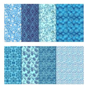 Soimoi 8 Pc Fat Quarter Bundle, Asian Batik Print 18"x 22" DIY Patchwork- 100% Cotton Pre-Cut Quilting Fabric Medium Blue