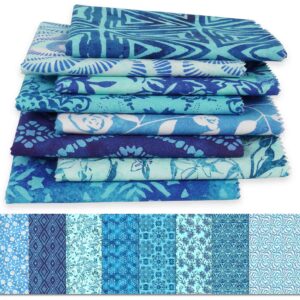 Soimoi 8 Pc Fat Quarter Bundle, Asian Batik Print 18"x 22" DIY Patchwork- 100% Cotton Pre-Cut Quilting Fabric Medium Blue