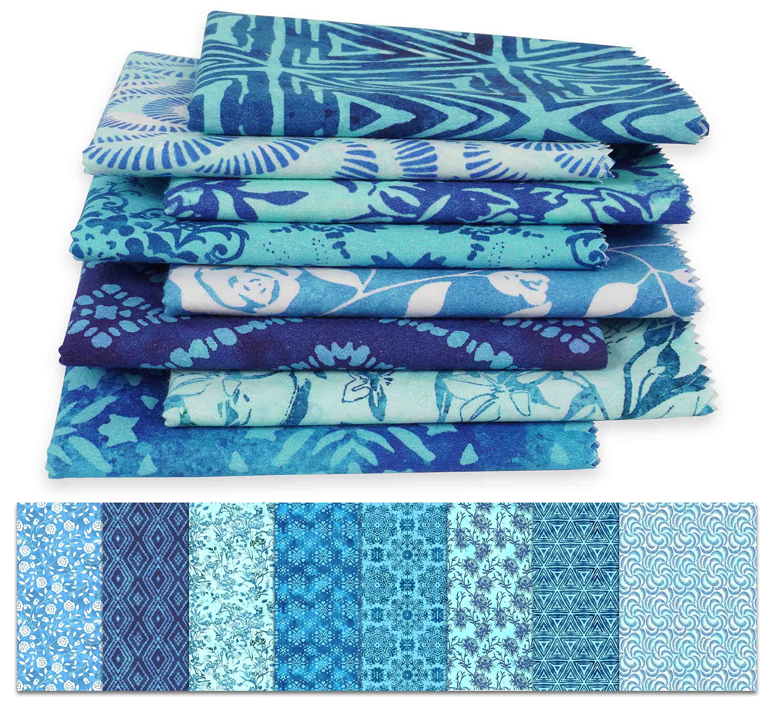 Soimoi 8 Pc Fat Quarter Bundle, Asian Batik Print 18"x 22" DIY Patchwork- 100% Cotton Pre-Cut Quilting Fabric Medium Blue