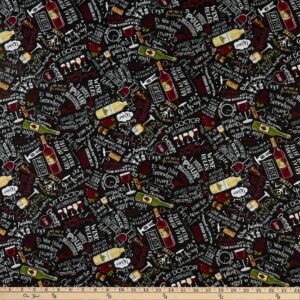 timeless treasures wine cellar text black, fabric by the yard