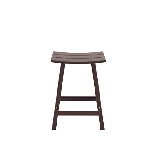 WO Home Furniture Saddle Stool 24"-Inch Adirondack HDPE Backless Patio Kitchen Counter Stool Seat (Dark Brown)