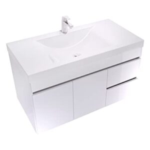 Lift Bridge Kitchen & Bath Assembled Wall-Mount Floating Bathroom Vanity with White Cultured Marble Top Sink Set, 37 in. W x 19 in. D x 29 in. H in White with Viteli + Siena Top