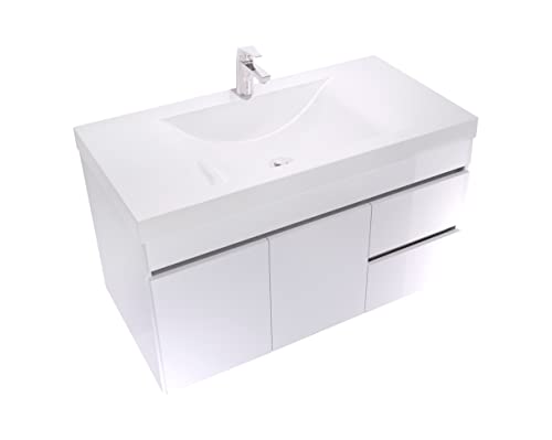 Lift Bridge Kitchen & Bath Assembled Wall-Mount Floating Bathroom Vanity with White Cultured Marble Top Sink Set, 37 in. W x 19 in. D x 29 in. H in White with Viteli + Siena Top