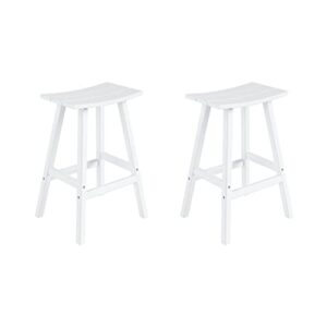 wo home furniture patio bar stools set of 2 pcs outdoor adirondack 29" in saddle stools for porch, backyard, barbq, party, events (white)