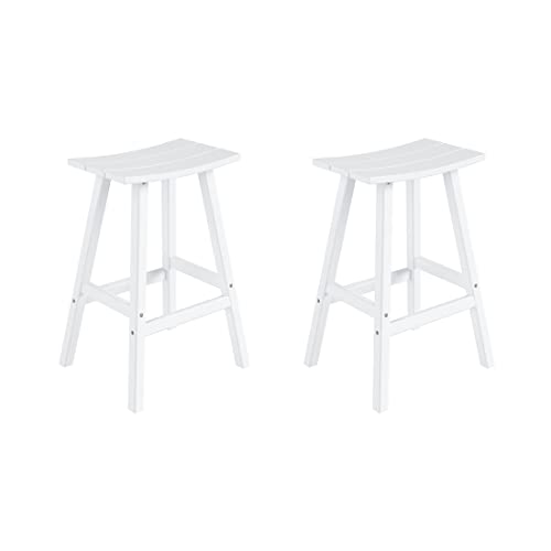 WO Home Furniture Patio Bar Stools Set of 2 PCS Outdoor Adirondack 29" in Saddle Stools for Porch, Backyard, BarBQ, Party, Events (White)