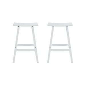 WO Home Furniture Patio Bar Stools Set of 2 PCS Outdoor Adirondack 29" in Saddle Stools for Porch, Backyard, BarBQ, Party, Events (White)