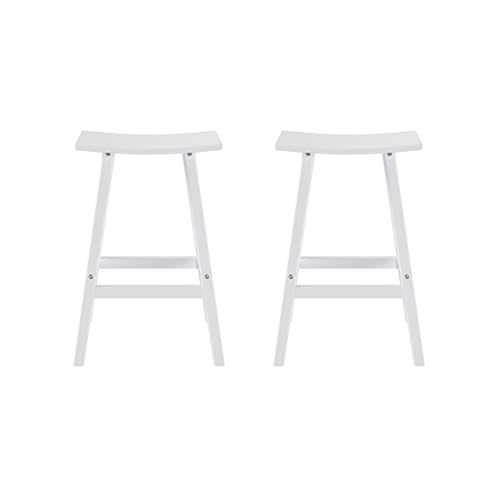 WO Home Furniture Patio Bar Stools Set of 2 PCS Outdoor Adirondack 29" in Saddle Stools for Porch, Backyard, BarBQ, Party, Events (White)