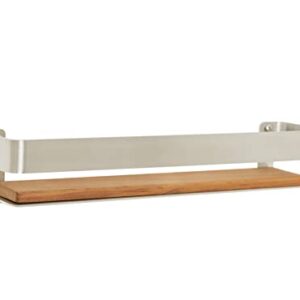 Seachrome Rectangular Shower Shelf with Rail in a Satin Finish and Natural Teak Wood Insert