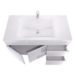 Lift Bridge Kitchen & Bath Assembled Wall-Mount Floating Bathroom Vanity with White Cultured Marble Top Sink Set, 37 in. W x 19 in. D x 29 in. H in White with Viteli + Siena Top