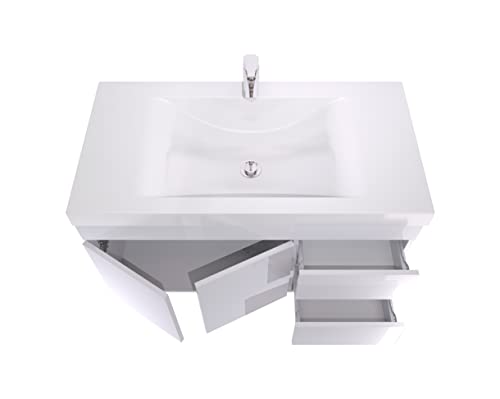 Lift Bridge Kitchen & Bath Assembled Wall-Mount Floating Bathroom Vanity with White Cultured Marble Top Sink Set, 37 in. W x 19 in. D x 29 in. H in White with Viteli + Siena Top