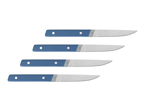 Misen Steak Knives Set of 4 - Precision Serrated Blades for Effortless Dining - Stainless Steel - Superior Cuts with Four Steak Knives Handles for Stylish Elegance - Blue