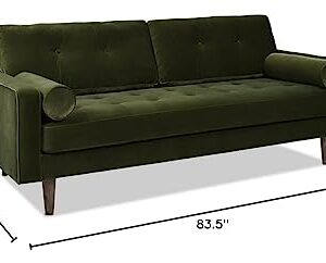 Jennifer Taylor Home Nicholas 83.5" Mid-Century Modern Sofa, Olive Green Performance Velvet