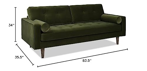 Jennifer Taylor Home Nicholas 83.5" Mid-Century Modern Sofa, Olive Green Performance Velvet