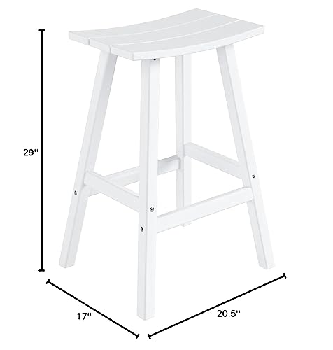 WO Home Furniture Patio Bar Stools Set of 2 PCS Outdoor Adirondack 29" in Saddle Stools for Porch, Backyard, BarBQ, Party, Events (White)