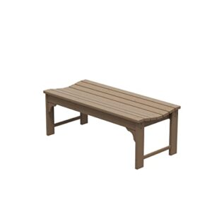 wo home furniture outdoor 46" backless hdpe adirondack bench, poly lumber seat for patio, backyard, balcony, all weather resistant with uv protection, weatherwood