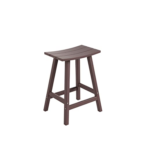 WO Home Furniture Saddle Stool 24"-Inch Adirondack HDPE Backless Patio Kitchen Counter Stool Seat (Dark Brown)