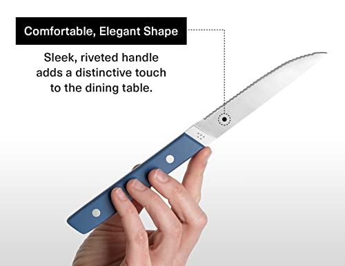 Misen Steak Knives Set of 4 - Precision Serrated Blades for Effortless Dining - Stainless Steel - Superior Cuts with Four Steak Knives Handles for Stylish Elegance - Blue