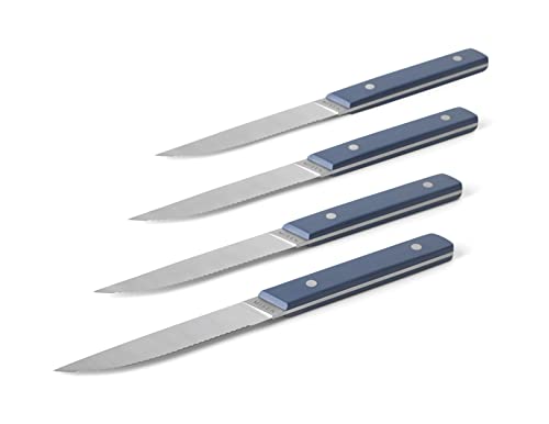 Misen Steak Knives Set of 4 - Precision Serrated Blades for Effortless Dining - Stainless Steel - Superior Cuts with Four Steak Knives Handles for Stylish Elegance - Blue