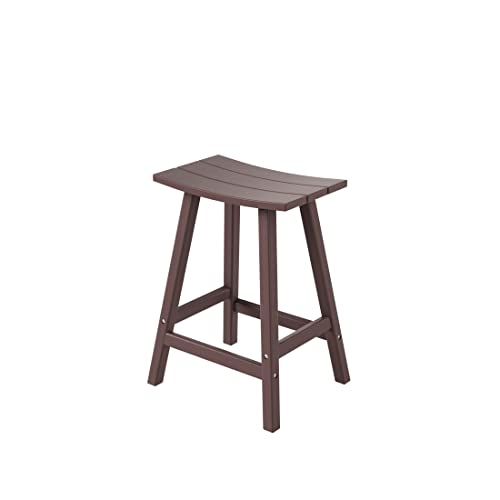 WO Home Furniture Saddle Stool 24"-Inch Adirondack HDPE Backless Patio Kitchen Counter Stool Seat (Dark Brown)