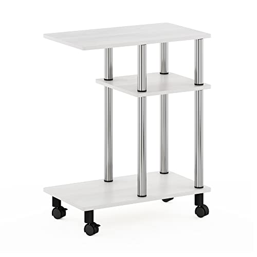 Furinno Turn-N-Tube U-Shaped Side Table with Casters, White Oak/Stainless Steel