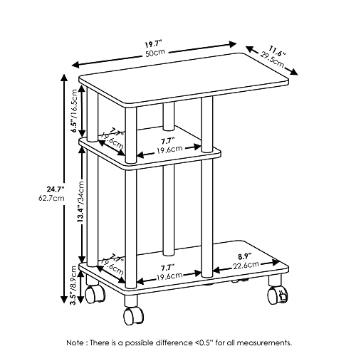 Furinno Turn-N-Tube U-Shaped Side Table with Casters, White Oak/Stainless Steel