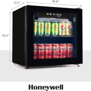 Honeywell Beverage Refrigerator and Cooler, 48 Can Mini Fridge with Glass Door for Soda Beer or Wine for Office or Bar with Adjustable Removable Shelving