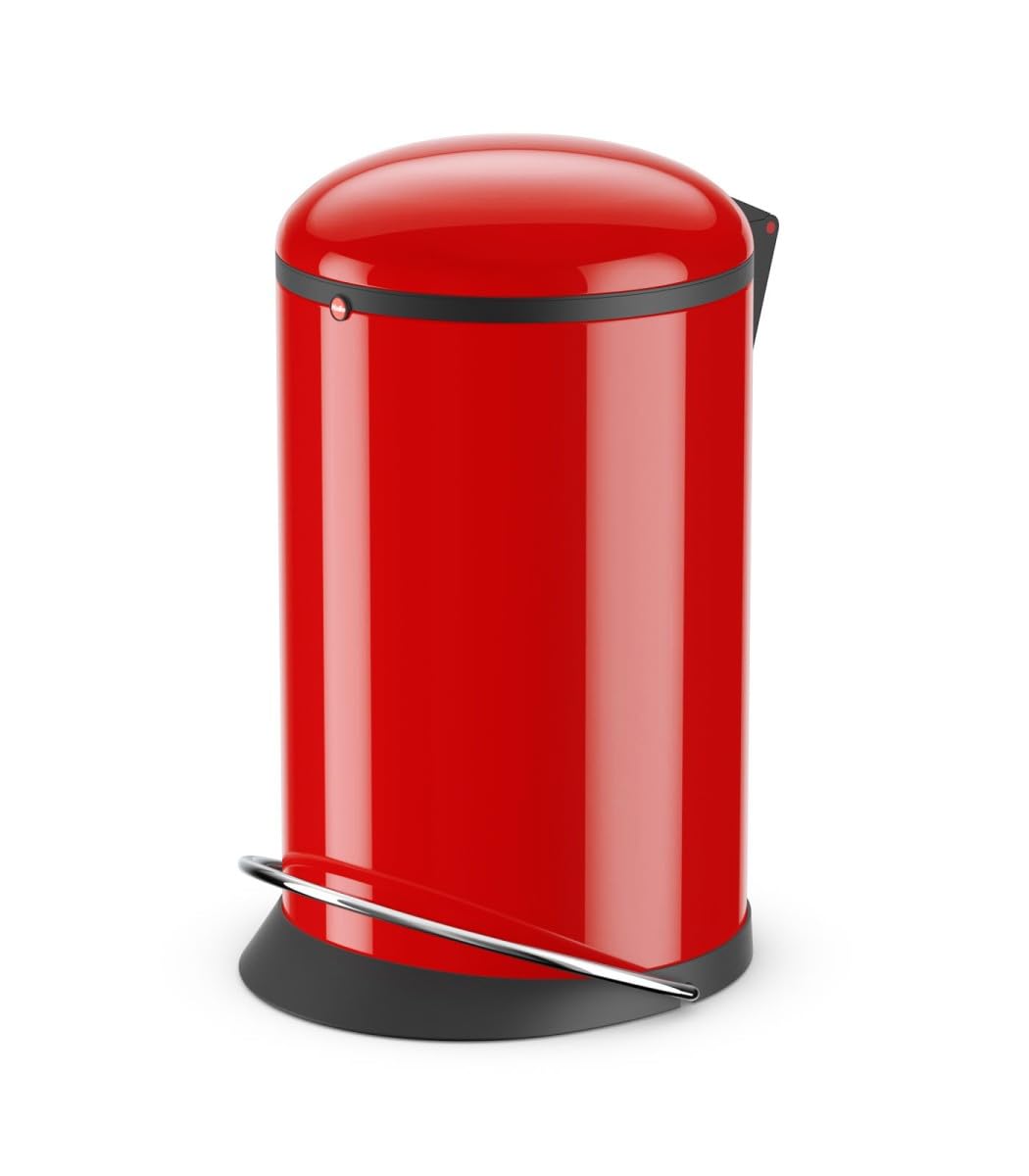 Hailo Harmony M waste bin | 12 L / 3.2 gal | Cushioned lid-closing mechanism (soft-close) | Steel sheet | Wide metal foot rail | Bin liner clamping ring | Carrying handle | Made in Germany | Red