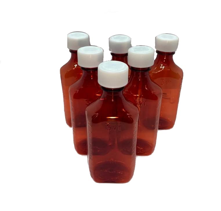 Oval Pharmacy Plastic Bottles - 8 oz- Child-Resistant Caps - Amber Liquid Medicine Bottle - Pack of 5