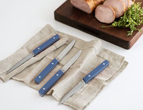 Misen Steak Knives Set of 4 - Precision Serrated Blades for Effortless Dining - Stainless Steel - Superior Cuts with Four Steak Knives Handles for Stylish Elegance - Blue