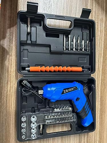 MQFORU Cordless Screwdriver, 47 in 1 Electric Screwdriver, Rechargeable 3.6V Portable Cordless Drills Kit, Dual Position Handle with USB Cable LED Light for Home Office DIY Tools